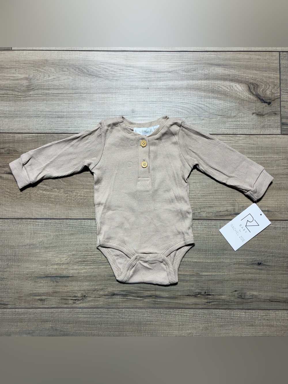 Baby By Rachel Zoe Unisex Long Sleeve Ribbed Henley Bodysuit 3/6M Beige